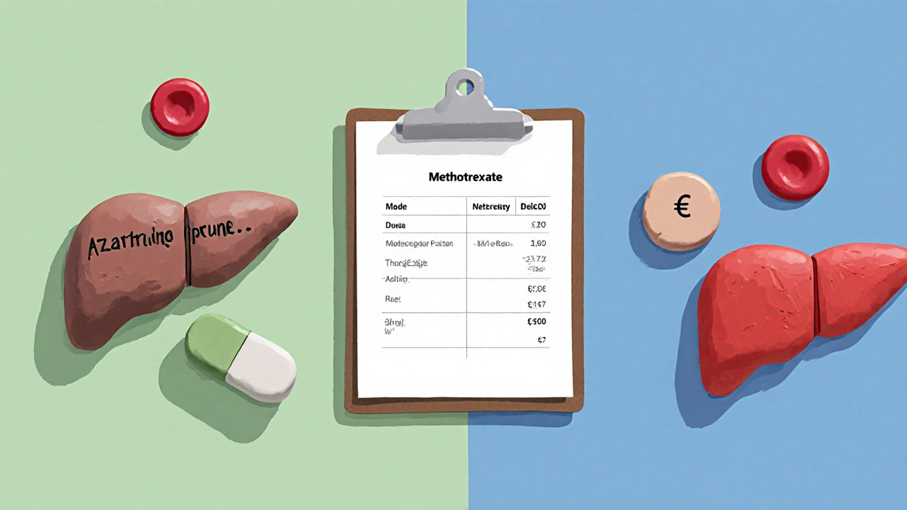 Comparaison en argile d&#039;azathioprine et de méthotrexate avec leurs effets et coûts.