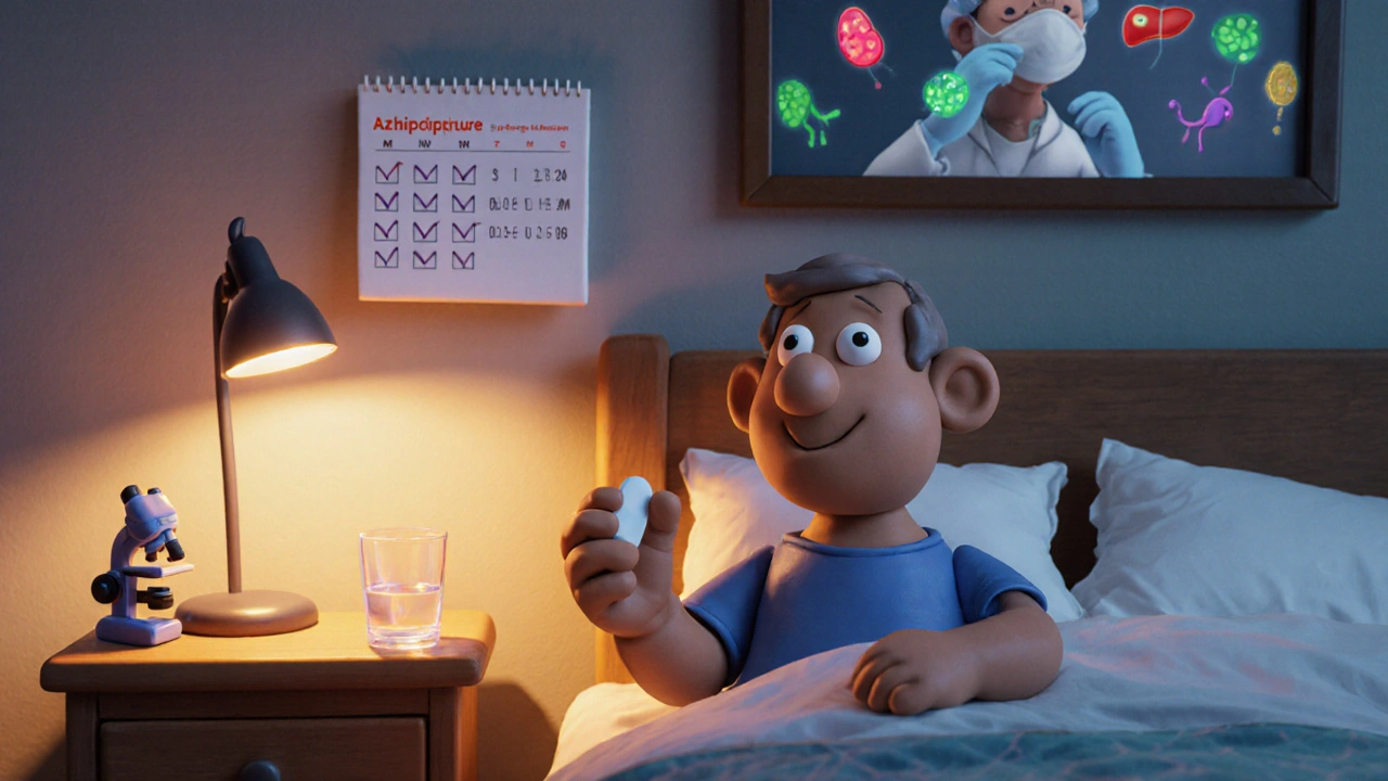 Patient en argile prenant l&#039;azathioprine, suivi par calendrier et analyses sanguines.