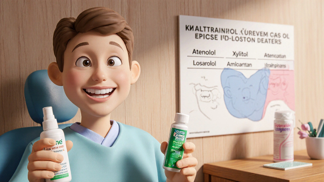 Un patient utilise un spray buccal avec des alternatives médicamenteuses en modèle d&#039;argile.