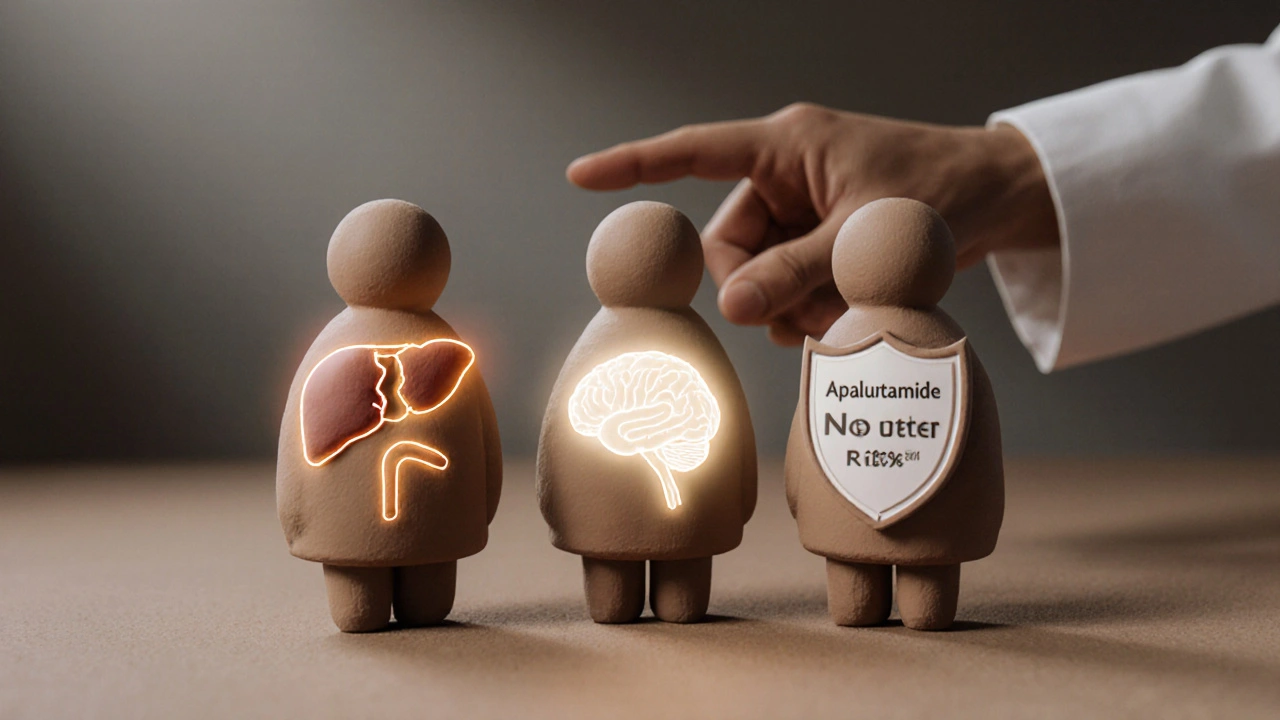 Représentation en argile de trois anti-androgènes comparés avec des indicateurs de risques et d&#039;efficacité.