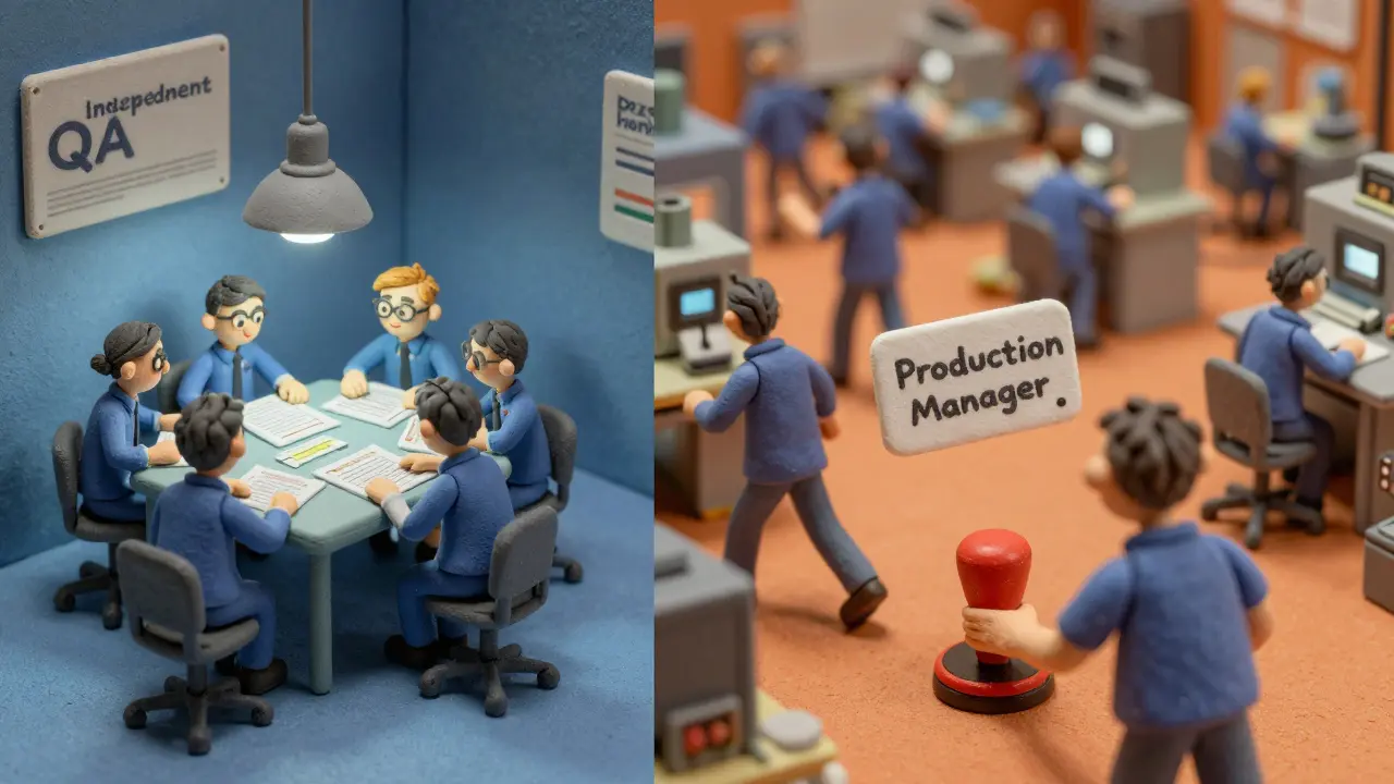 Comparaison visuelle entre l'équipe QA indépendante et le département de production.