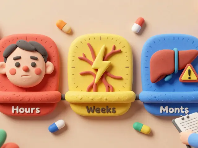 Schémas de délai d'apparition des effets secondaires selon les classes de médicaments