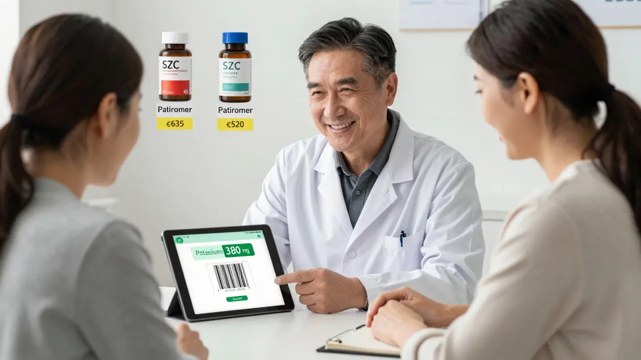 Un néphrologue et un diététicien aident un patient à utiliser une application mobile pour surveiller le potassium dans les aliments.