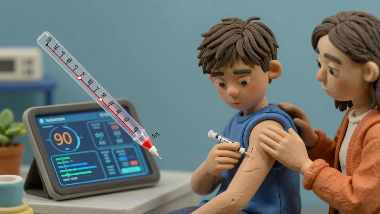 Adolescent recevant une injection annuelle pour contrôler son cholestérol, avec un affichage numérique des niveaux en baisse.