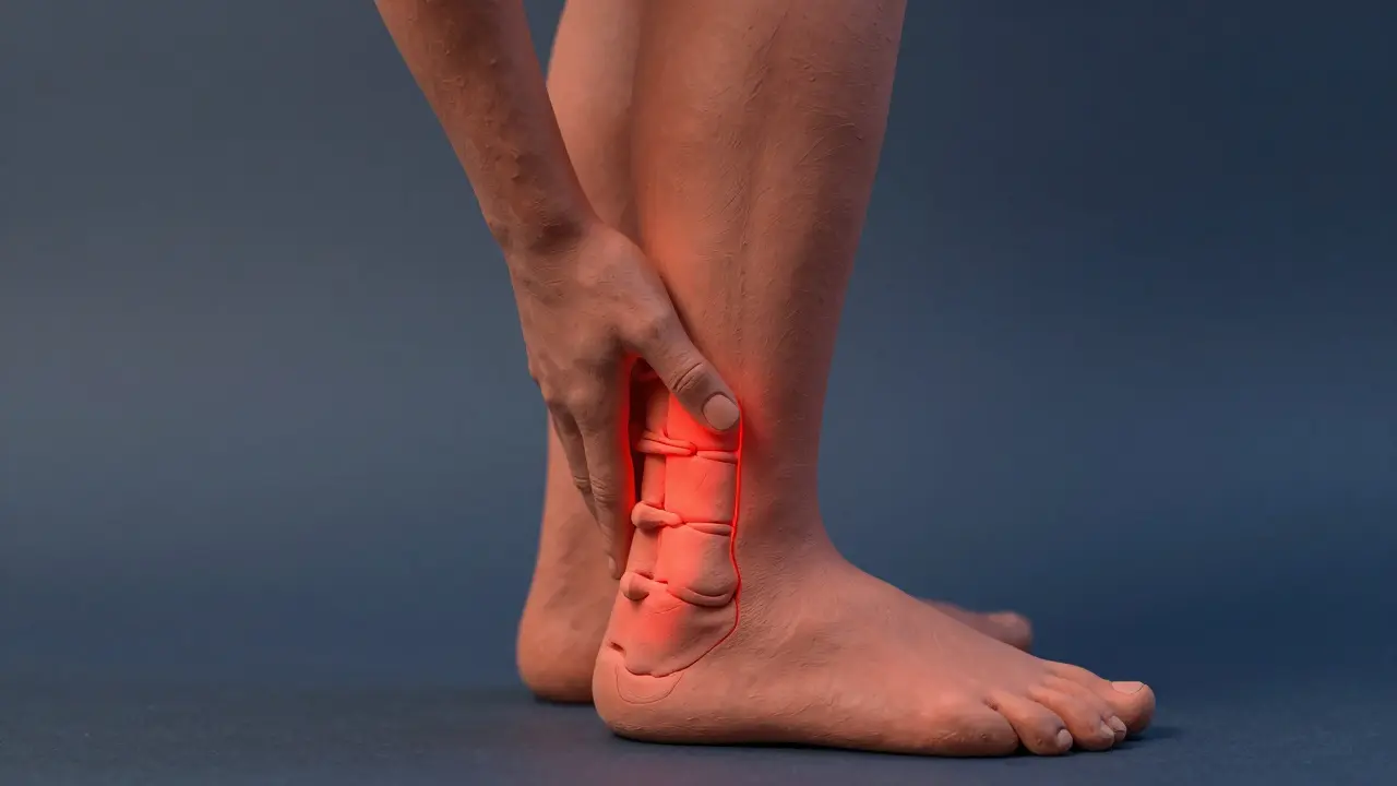Personne avec douleur au bas du dos et inflammation au talon, illustration en argile.
