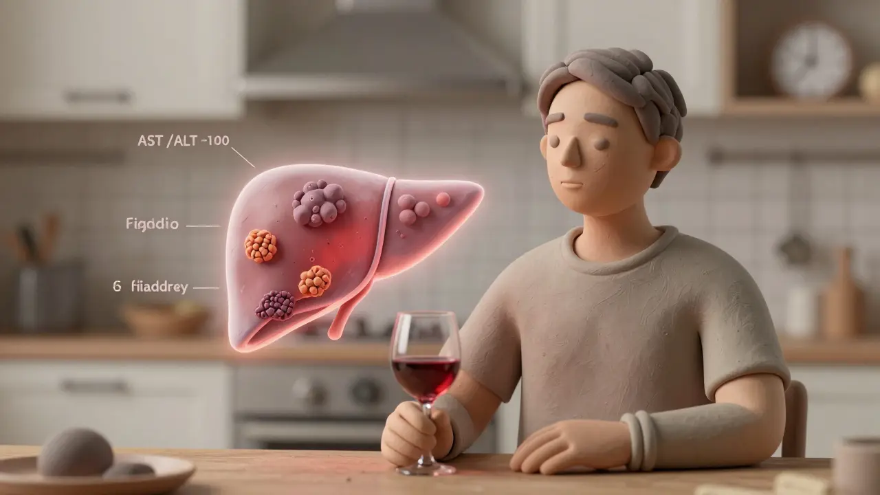 Personne avec un foie fantôme montrant les dommages causés par l'alcool, en style argile.