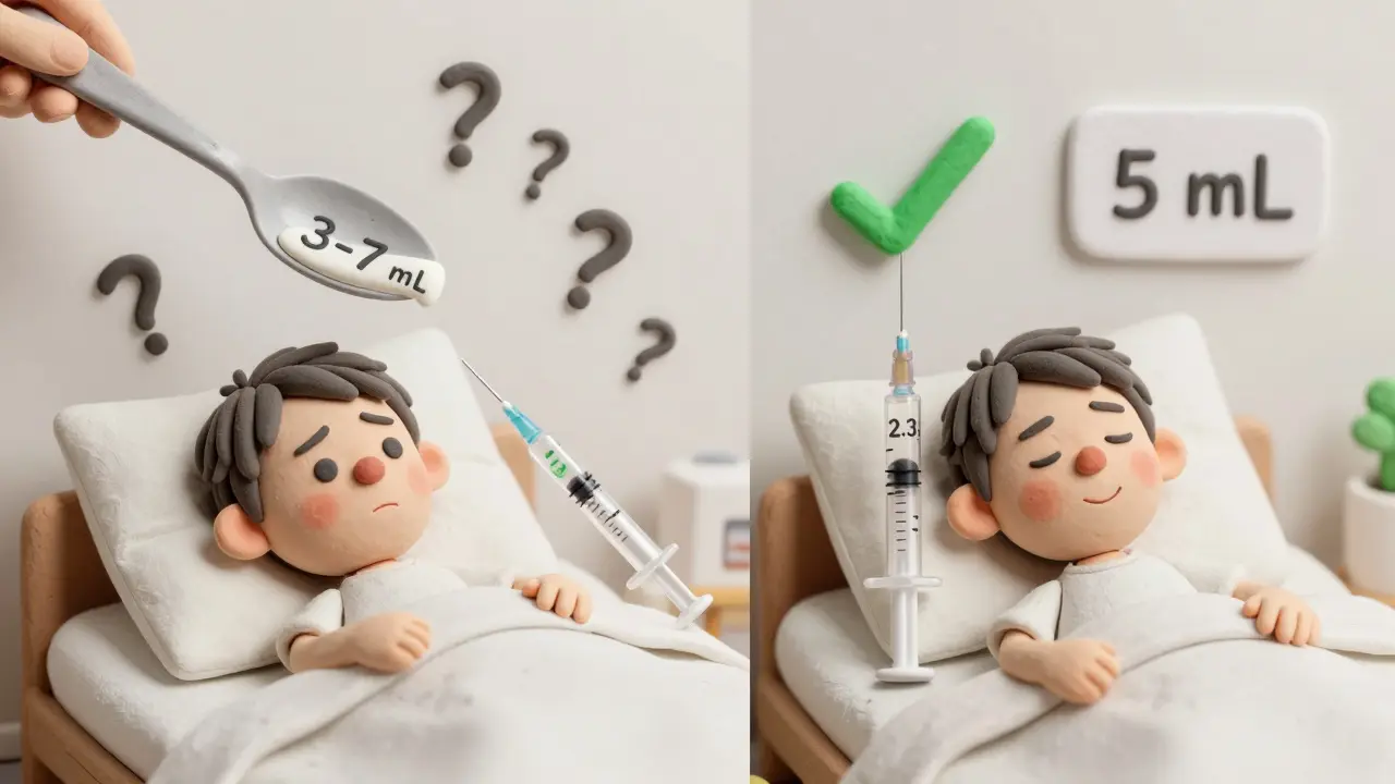 Seringue précise vs cuillère dangereuse : comparaison visuelle en argile.