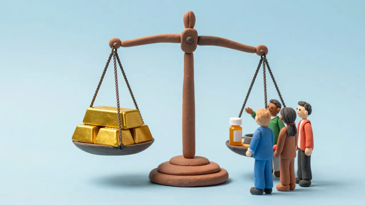 Balance en pâte à modeler opposant les brevets pharmaceutiques à l'accès des patients.