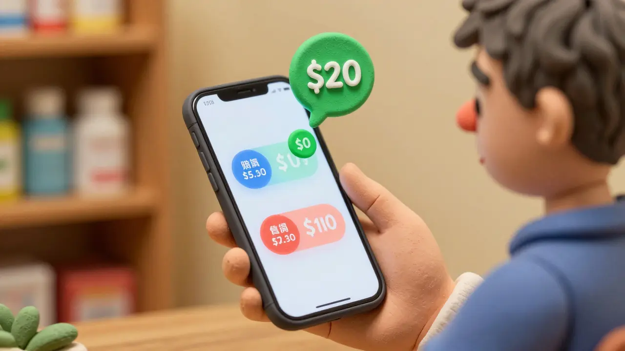 Illustration en claymorphism d'une personne trouvant le prix le moins cher sur son smartphone.