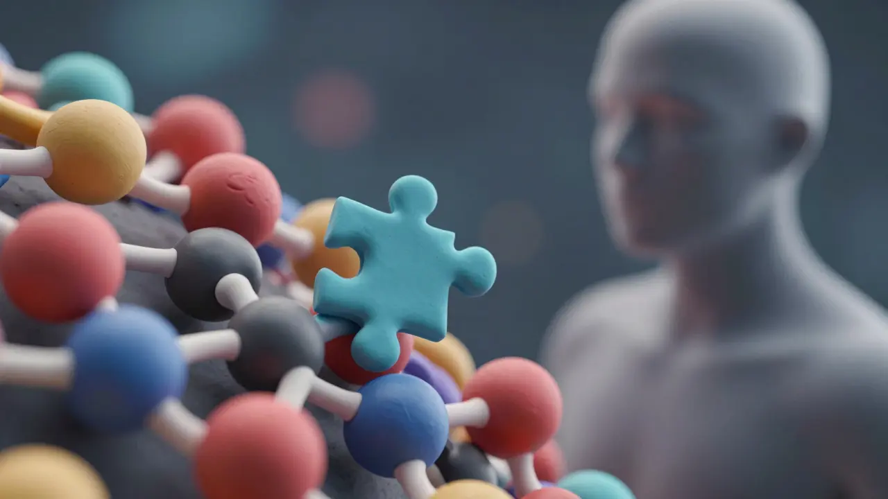 Molécule de médicament s'ajustant parfaitement à un récepteur en style clay.