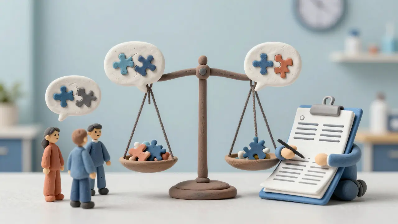 Scène en argile illustrant les barrières linguistiques et le manque de signalement des erreurs médicales.