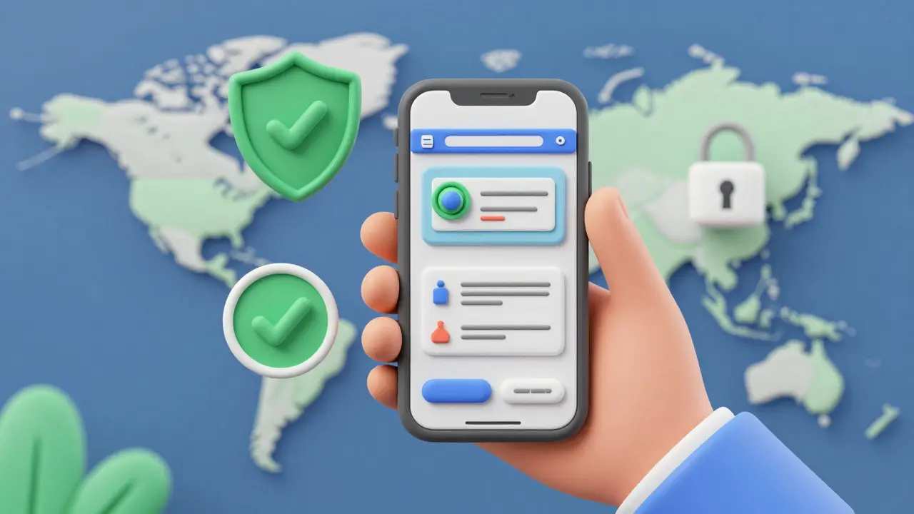 Icônes de sécurité flottant autour d'un smartphone pour un achat en ligne sûr