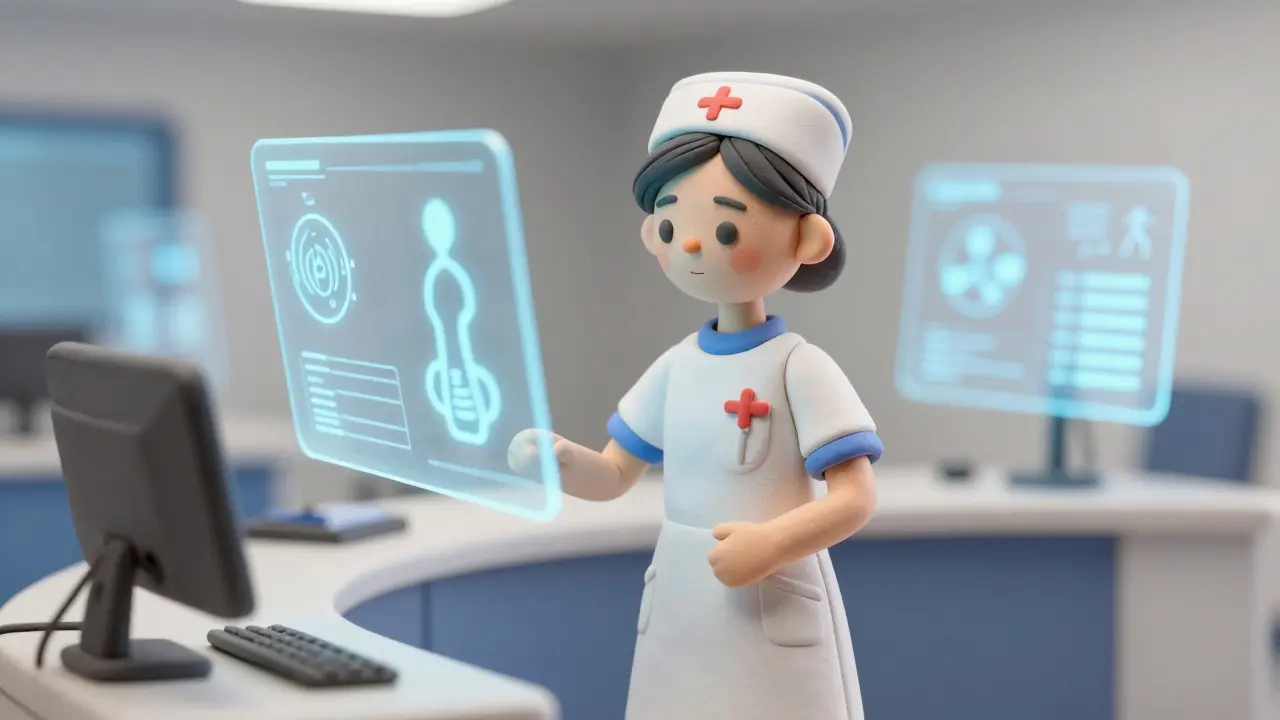 Infirmière virtuelle surveillant les patients via écrans