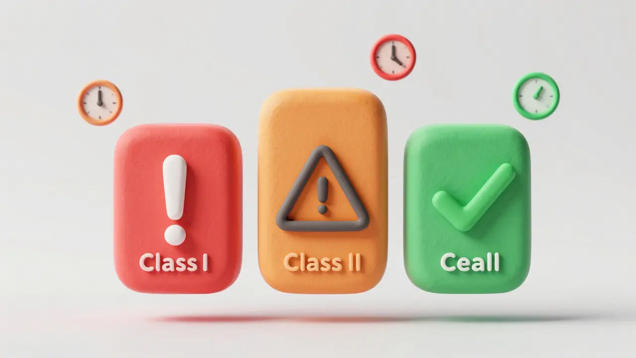 Piliers colorés illustrant les classes de rappels FDA en argile