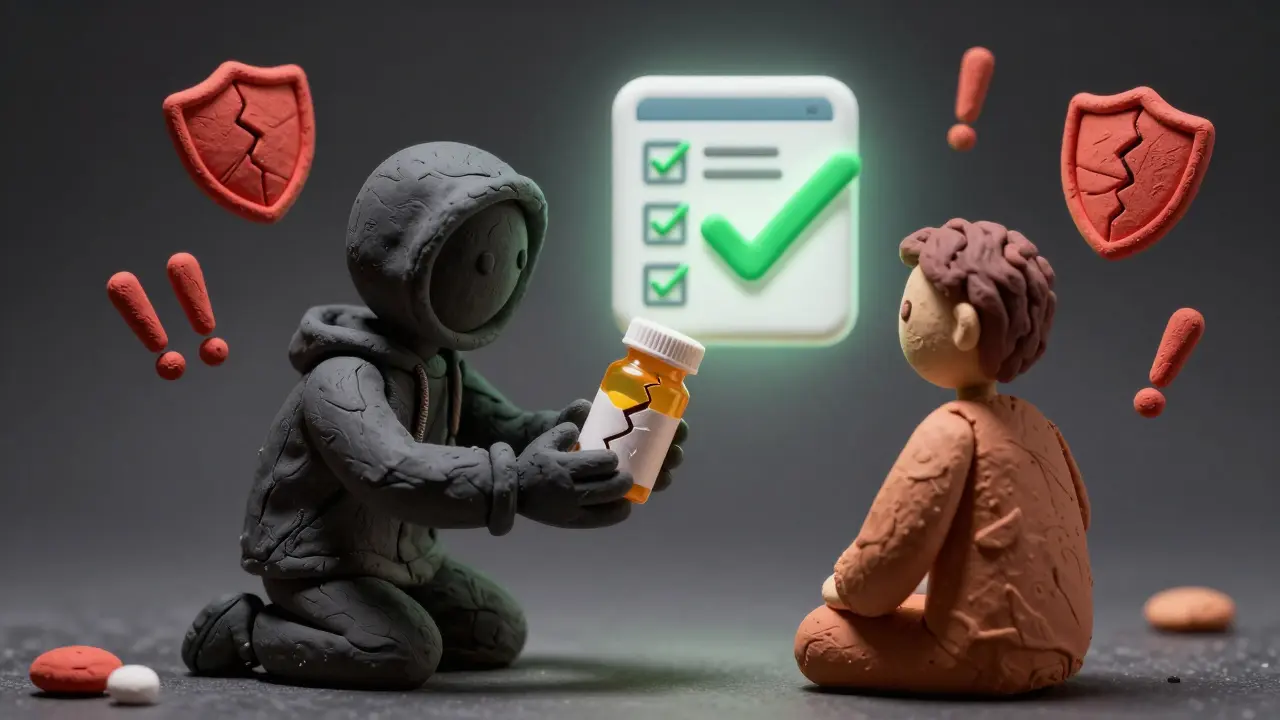 Avertissement contre les pharmacies en ligne frauduleuses en style argile