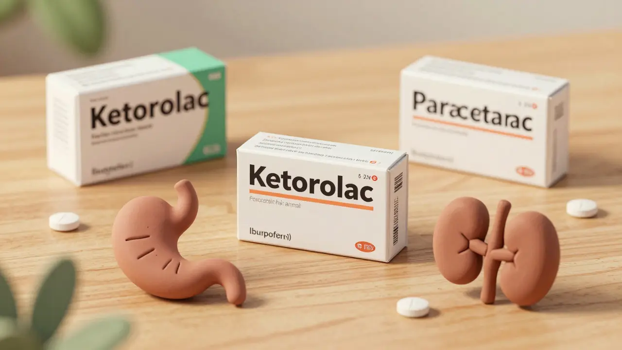 Boîte de Kétorolac et alternatives avec icônes de sécurité