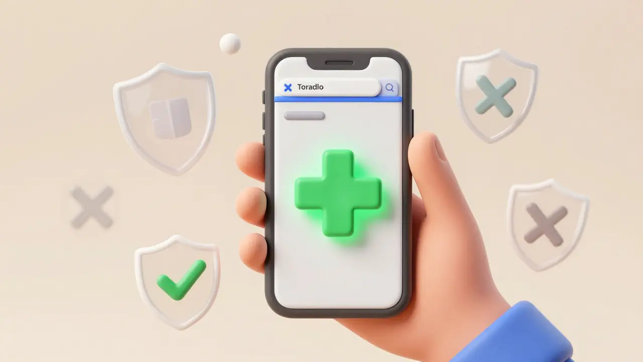 Vérification du logo pharmacie certifiée sur un smartphone