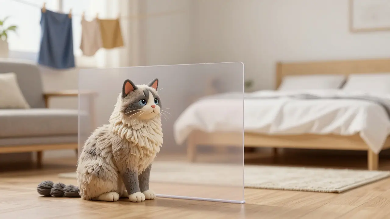 Chat en argile séparé d'une chambre sans animaux