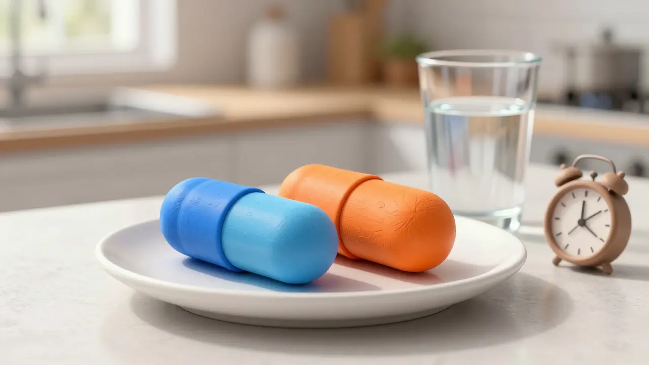 Gélules de doxycycline hyclate et monohydrate en style argile sur une table
