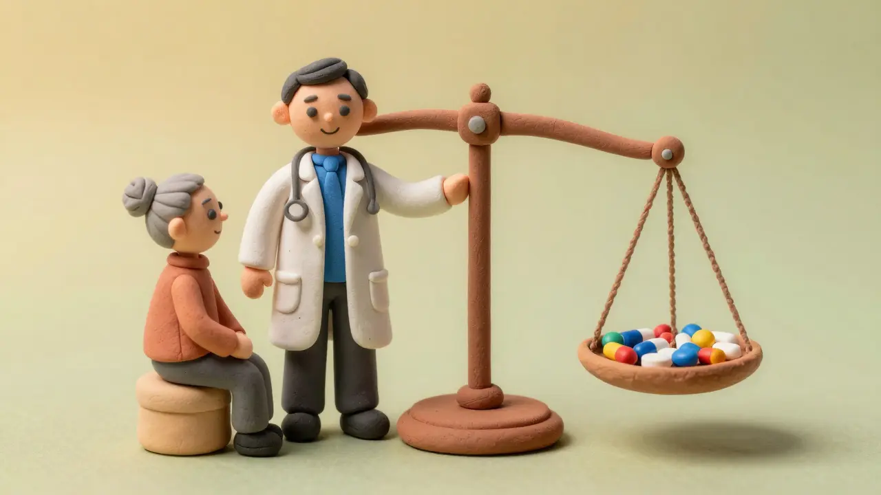 Médecin et patient avec des pilules sûres pour équilibrer le traitement