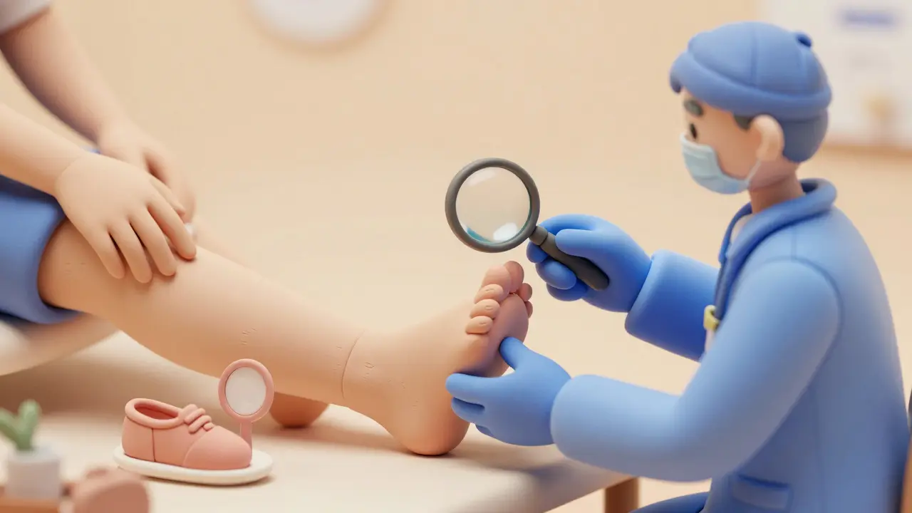 Médecin examinant le pied d'un patient pour la prévention