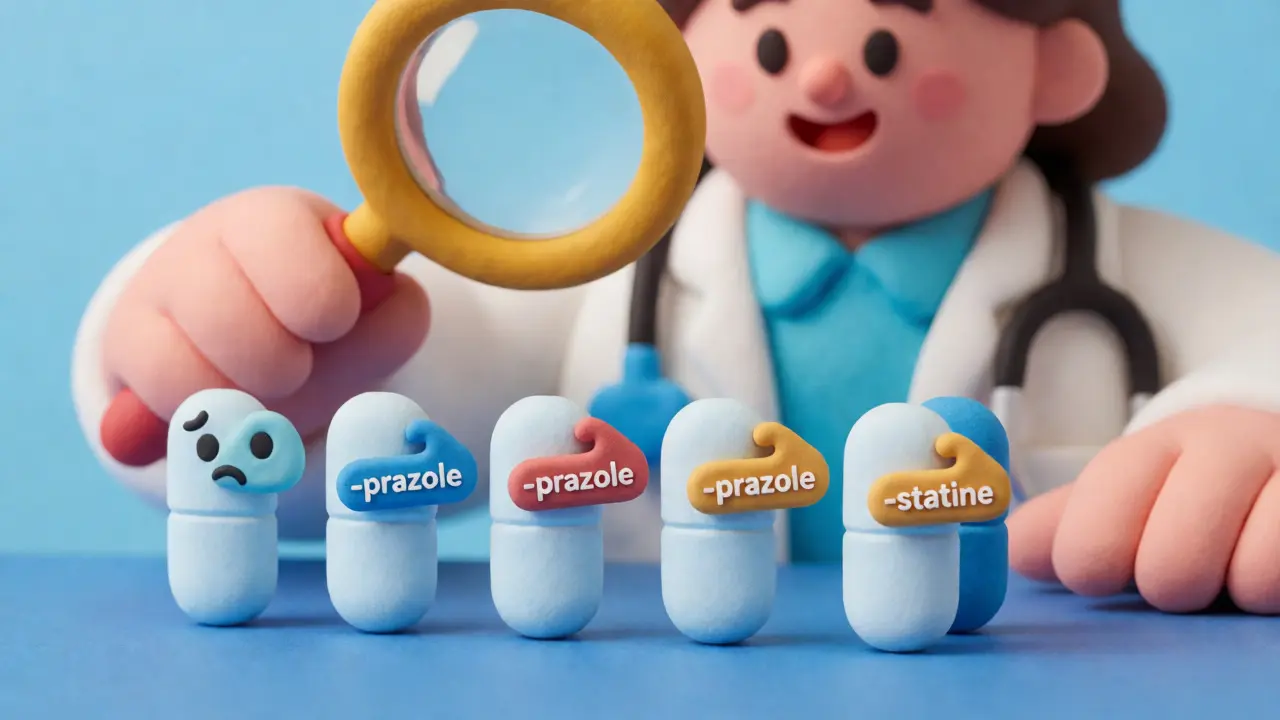 Un pharmacien en argile examine des pilules génériques pour assurer la sécurité et éviter les confusions.